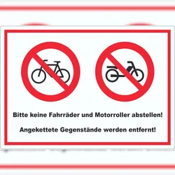 HB-Druck Keine Fahrräder oder Motorroller abstellen werden entfernt Aufkleber A6 (105x148mm)