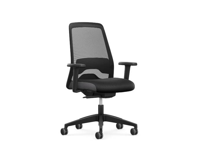 Bürostuhl Interstuhl EVERYis1 mit Netz-Rückenlehne, mit 2D Armlehnen Schwarz/Schwarz, Neu