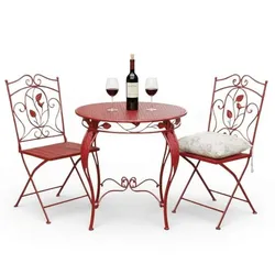 DanDiBo Bistrotisch mit 2 Stühlen Gartenmöbel Metall Eisen Antik Rot Wetterfest Rosso 96720 Bistroset 2 Stühle 1 Tisch Outdoor Set 3-teilig Vintage
