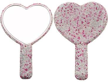 Uplift Picks Glam Rhinestone Handheld Makeup Mirror Bling Heart Round Square Beauty Mirror pink (heart)