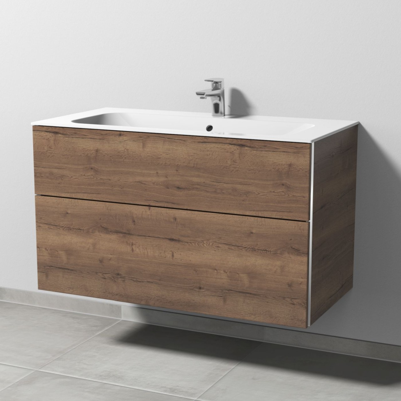Sanipa 3way Keramik-Set Finion Keramik-Waschtisch und Unterbau mit 2 Auszügen, Eiche-Tabak BR40150
