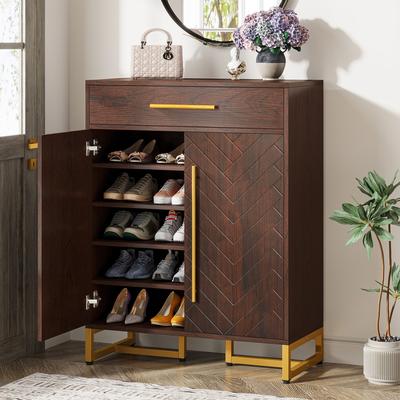 YUZHOU "Modern 20 Pairs Shoe Cabinet with Drawer, Doors - 15.75""D x 31.5""W x 39.37""H"