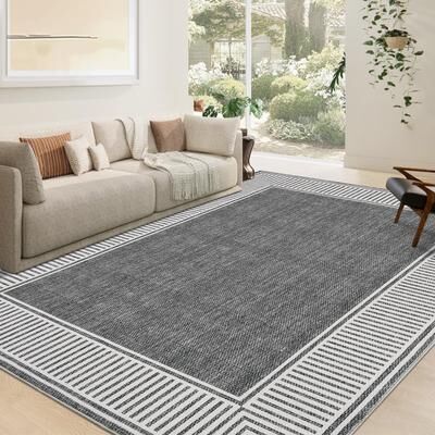 Garvee Modern Linear Stripe Border Area Rug