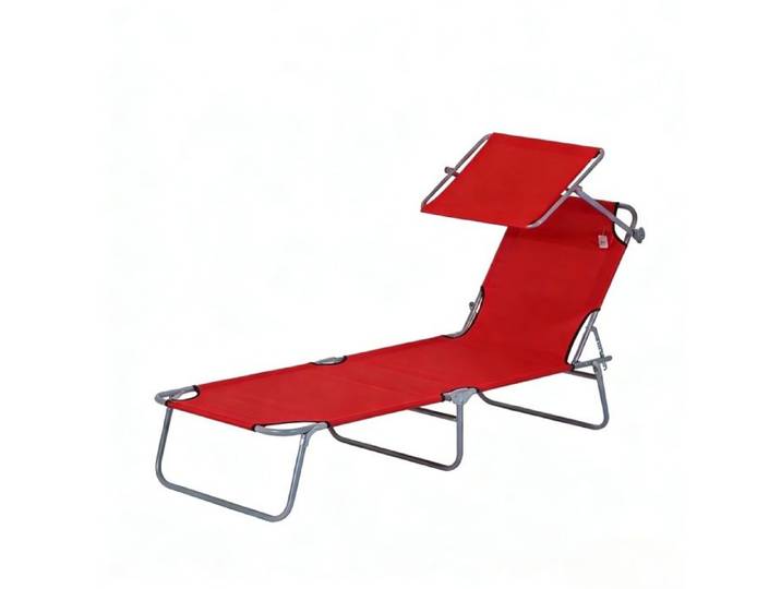 Bain de Soleil Pliable - BELLEMAVE - Chaise longue avec Pare-Soleil - pour Jardin Plage Terrasse et Balcon - 187x58x36 cm - Rouge