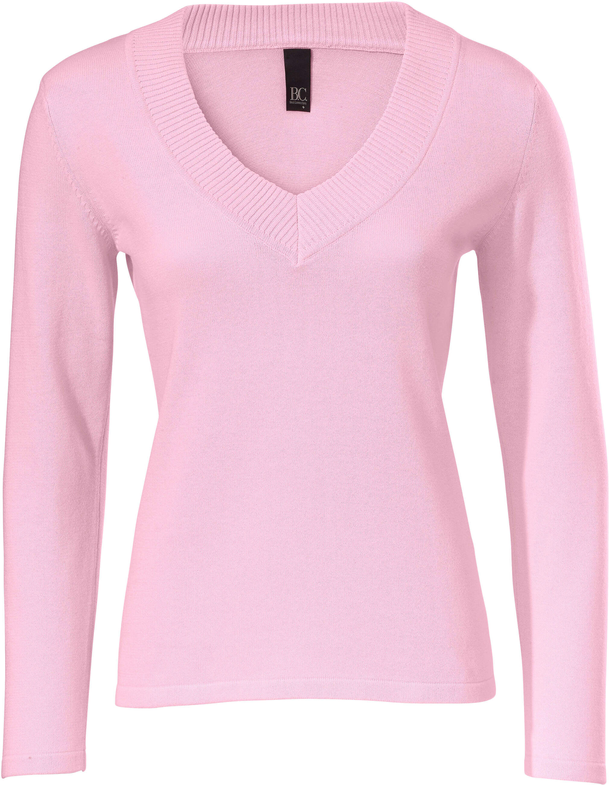 Strickpullover HEINE "V-Pullover V-Ausschnitt-Pullover aus reiner Baumwolle", Damen, Gr. 44, rosé, Modisch, V-Ausschnitt, Pullover Strickpullover