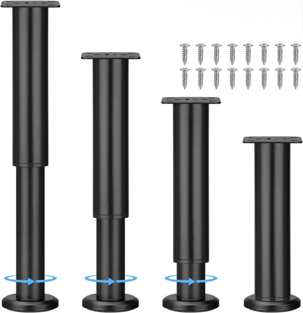 Set van 4 verstelbare metalen meubelpoten, hoogte 25-43 cm, inclusief schroeven