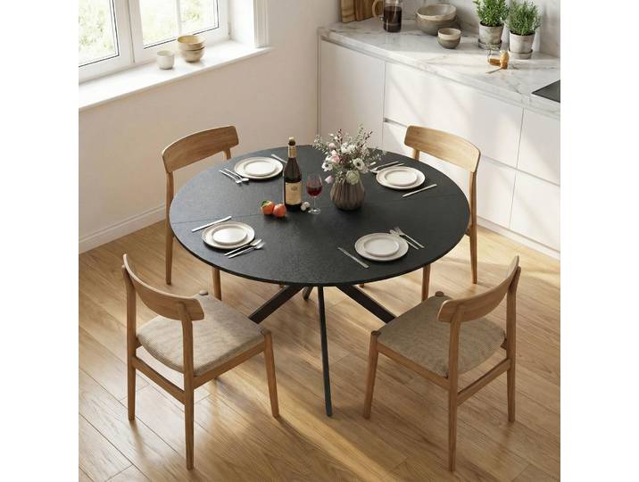 HOMCOM Table Ronde 4 Pers. Style Industriel Acier Noir