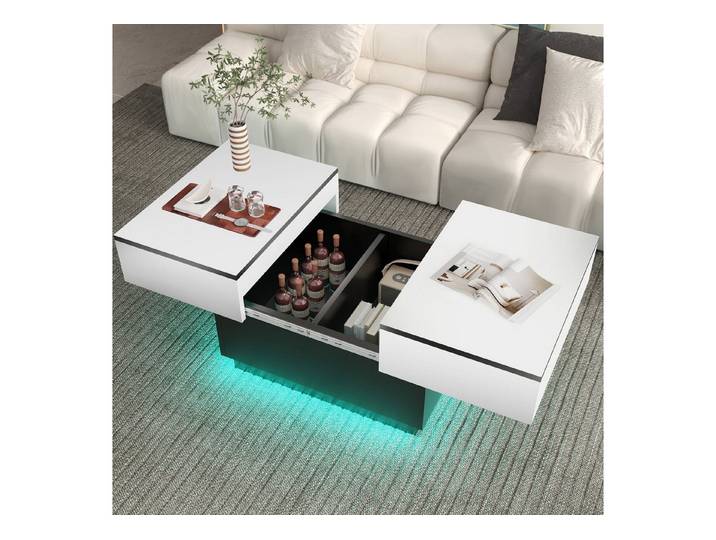 oyajia Couchtisch Wohnzimmertisch mit LED Beleuchtung & Fernsteuerung (Bluetooth-Fernbedienung,App-Steuerung, stabil, pflegeleicht), Teetisch mit ausziehbar Tisch & Stauraum