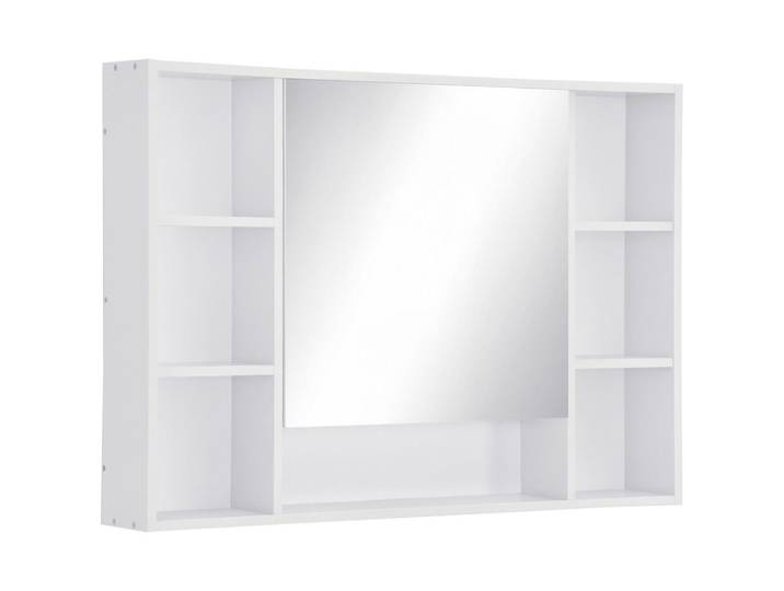 ComfortXL Spiegelschrank De-15189 7 offene Ablagen + geschlossenes Fach Weiß, 100x70x15 cm, Badezimmer, Badezimmerspiegel, Spiegelschränke