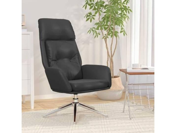 YUTAASU Genuine Leather Swivel Lounge Chair Black 360-Degree Rotation, Metal Base, Padded Armrests, Sturdy Frame