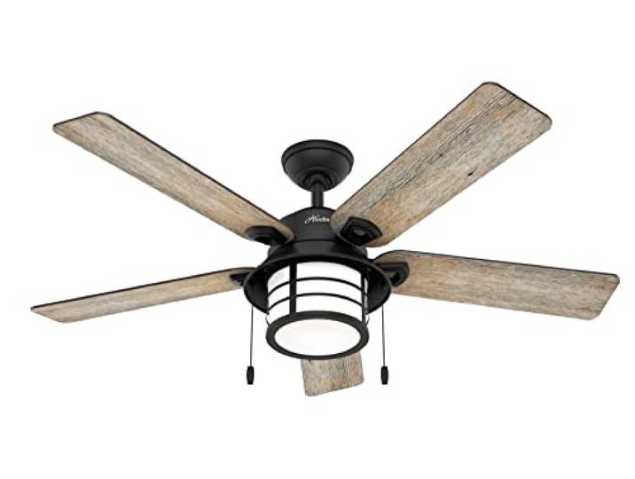 HUNTERFAN Deckenventilator Santorini 137cm für den Innen- und Außenbereich, mit Beleuchtung und Zugkette, 5 austauschbaren Flügel, Modell 50648