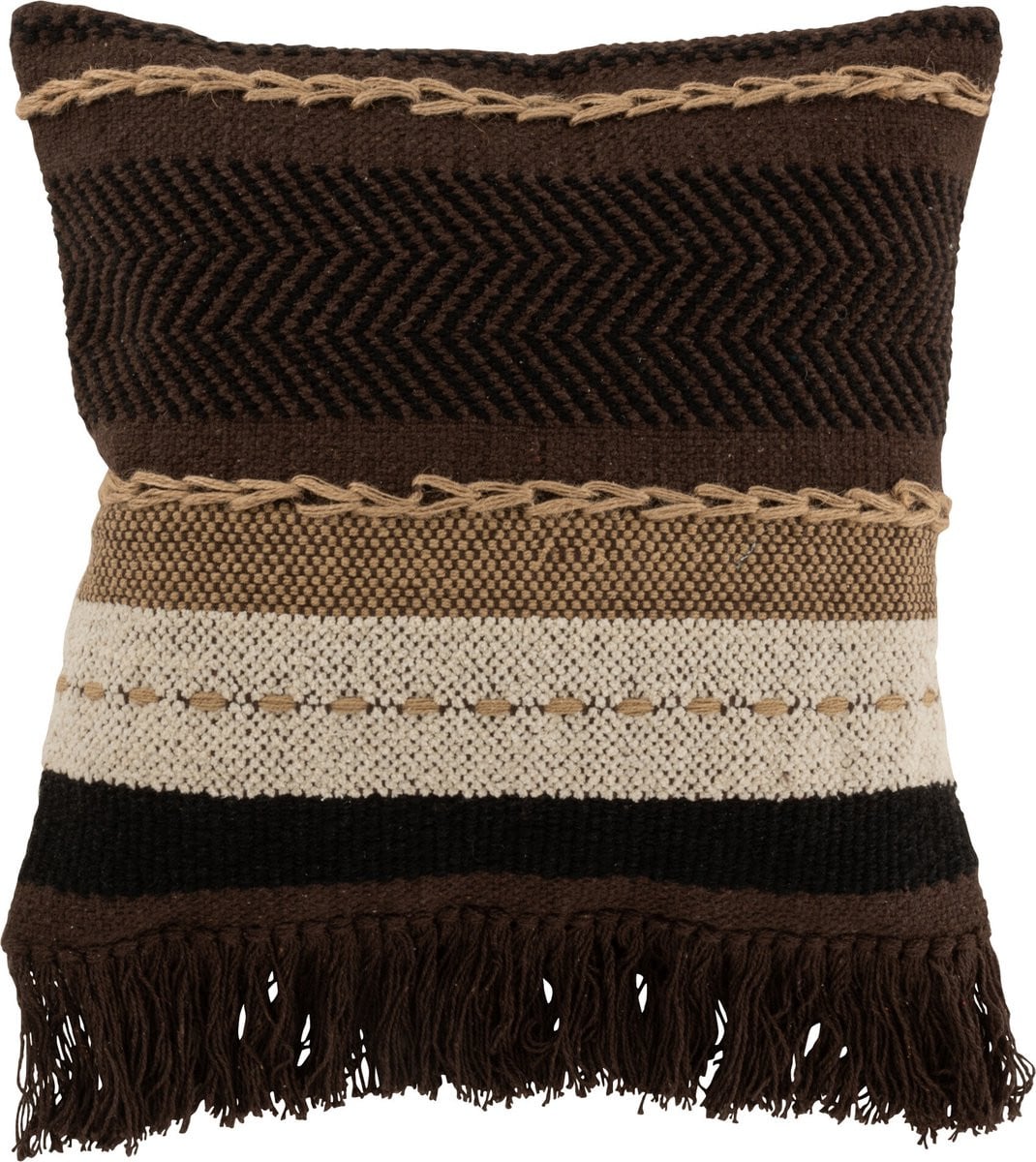J-Line Etnic kussen - katoen - bruin/zwart/beige