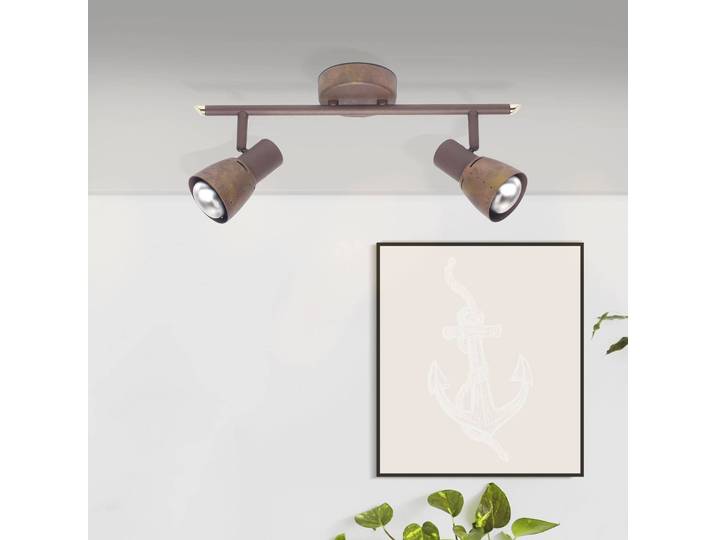 Lava plafondspot, lengte 37 cm, antiek koper, 2-lamps, metaal Lava, dimbaar, koper, Woon-/ Eetkamer, metaal, buitenspot