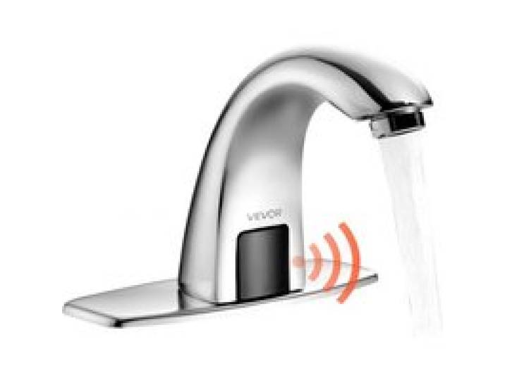 VEVOR berührungsloser Waschtischhahn (verchromtes Silber) Badezimmer, automatische Waschtischarmatur Spültischarmatur, batteriebetriebener Wasserhahn mit einstellbarer Temperatur, Sensorhahn