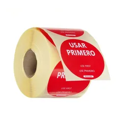 Hendi 500x Lebensmittelsicherheitsetiketten,für den Mehrfachgebrauch,einfach zu entfernen,„ZUERST VERWENDEN“,Rot,⌀50mm