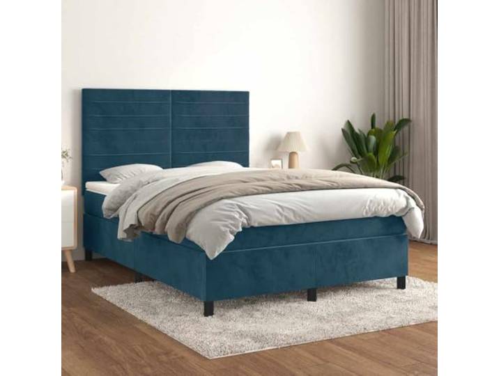 RJPLMFV Bettgestell, Velours, Dunkelblau, 140 x 190 cm Verstellbarer Kopf, Taschenfederkernmatratze, Rückenstütze, Premium-Komfort