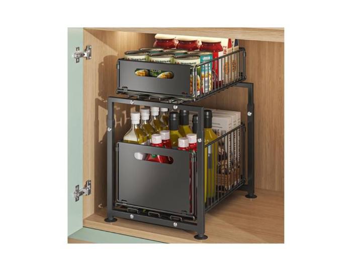 Rangement sous évier 2 niveaux hauteur réglable 41–49 cm extensible Étagère en métal extensible pour organiser (Double Couche)