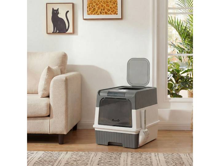 PawHut Maison de Toilette Chat Couverte 48x35x36cm Gris
