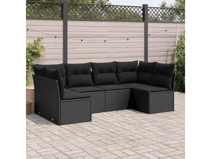 WDGJJFECNMUEHI Résine tressée imperméable Ensemble canapé 6 pièces Noir Salon de jardin 6 pieces avec coussins noir resine tressee ensemble modulable pour terrasse patio exterieur durable