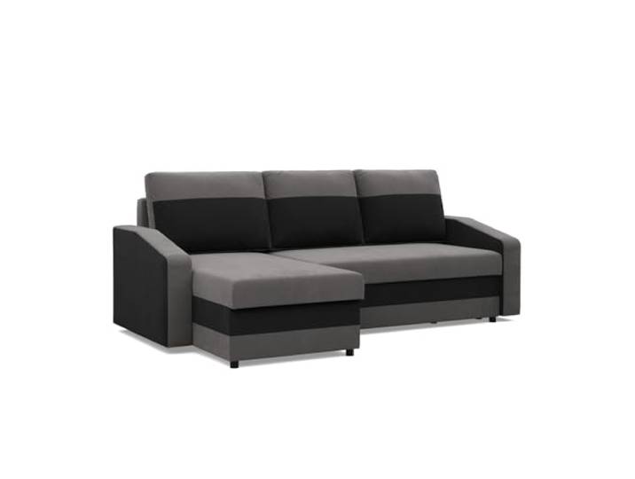 Mebligo - Ecksofa mit Schlaffunktion, Universelle Seite, Grau + Schwarz (Mikro 27 + Mikro 15)