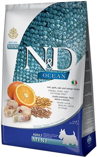 Farmina Ração Cão Adulto Mini ND Ocean Bacalhau Espelta Aveia Laranja 2.5 Kg