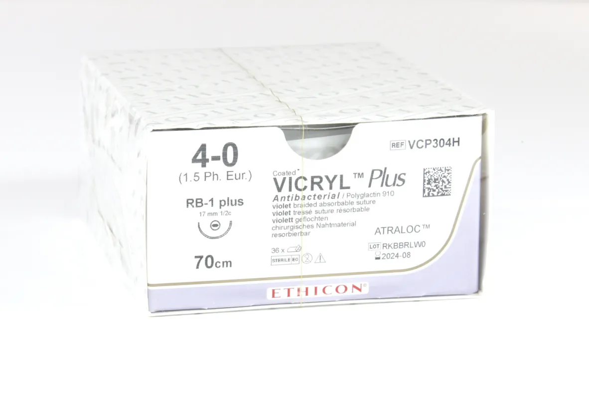 Ethicon Nahtmaterial Vicryl geflochten violett 4-0, mit Nadel RB1-plus, 70 cm Faden (3 Dtz.) resorbierbar V304H