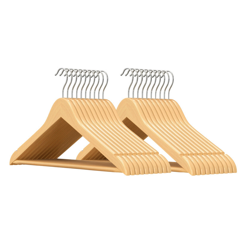 JOYFURNOS Set van 20 Massief Houten Kledinghangers met Antislip Schouderuitsparingen en Zilverkleurige Draaibare Haak