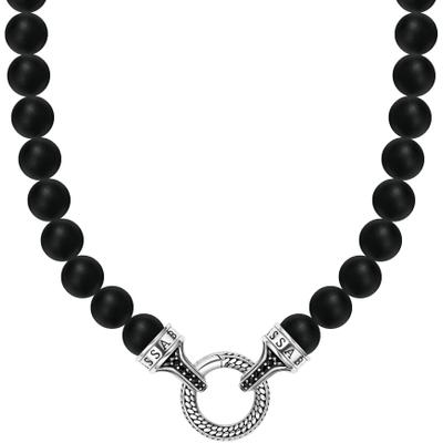 Kette ohne Anhänger THOMAS SABO "Bead Necklace Obsidian, Beadskette" Gr. 60, silber (silberfarben, schwarz), Halsketten, Damen, 60, Silber 925 (recycelt), mit Zirkonia (synth.), Obsidian
