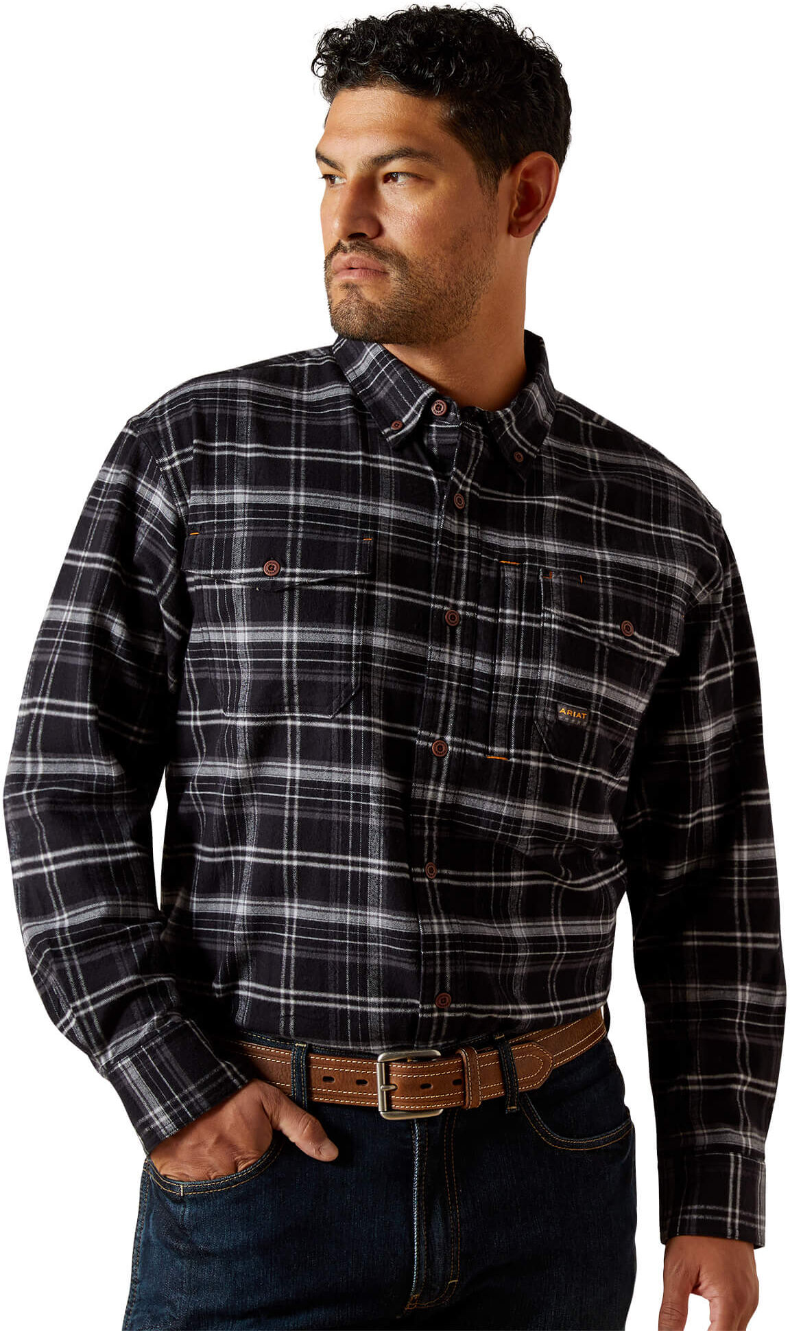Men's Rebar Flannel DuraStretch Work Shirt in Black, Size: XS by Ariat