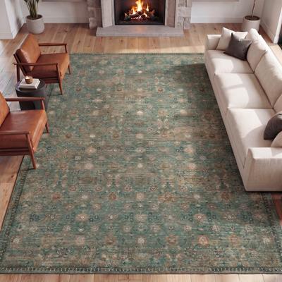 JONATHAN Y Petunia Distressed All-Over Floral Border Non-Slip Machine-Washable Rug