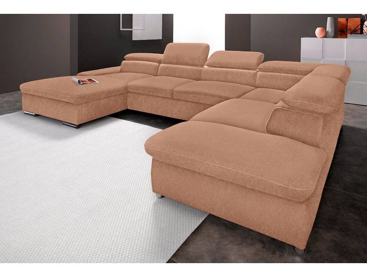 Wohnlandschaft, Primabelle-Microfaser, Braun, 349×226 cm, Mit Bettfunktion, Modern, sit&more