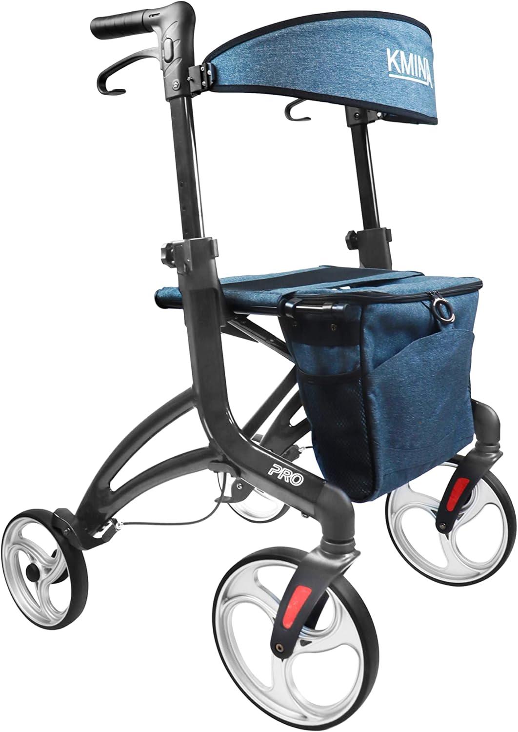 Rollator für große Männer (Größe 1,70 bis 2,00 m), extra hoch mit Sitz, große Räder, zusammenklappbar, große Ausführung
