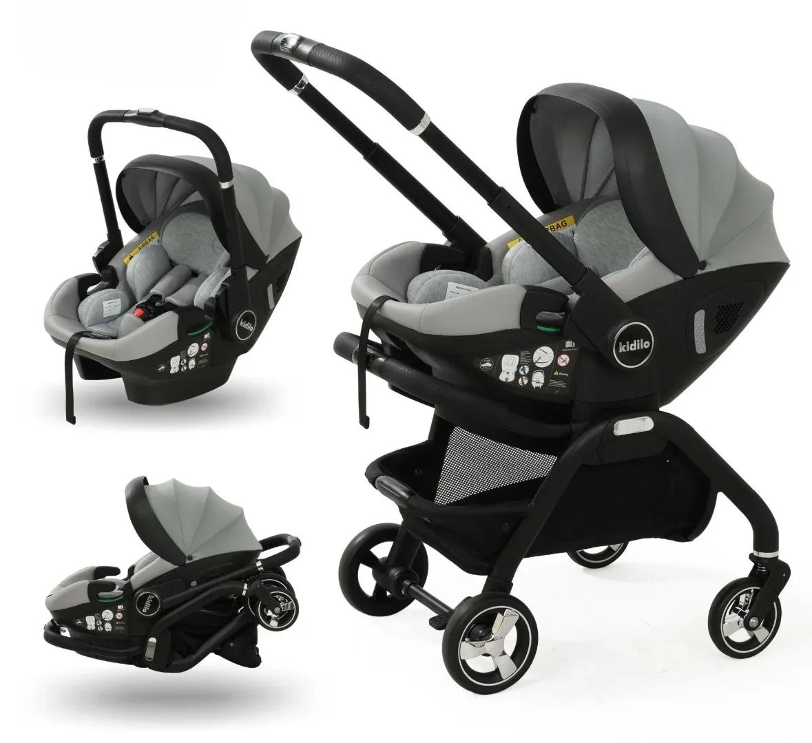 3-in-1 Kinderwagen - NB366 Kombikinderwagen - Für Neugeborene - Babyschale - Liegewanne - Faltbar - Bis 20 kg - Grau