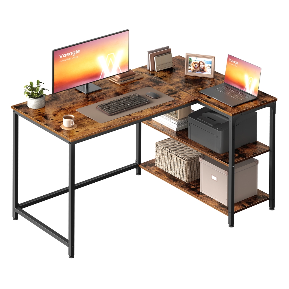 VASAGLE Eckschreibtisch in L Form mit Stauraum für Homeoffice vintagebraun LWD135KD01