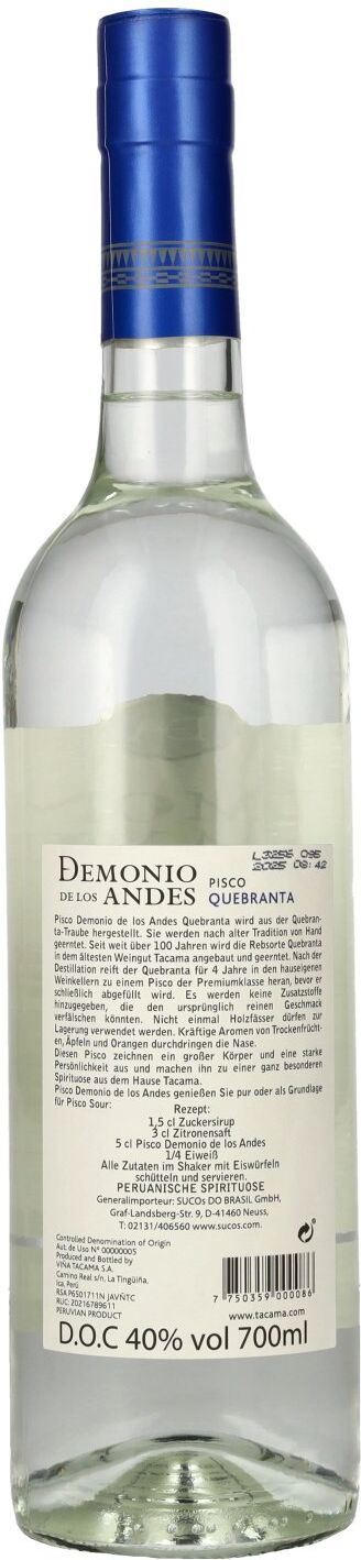 Tacama Demonio de los Andes QUEBRANTA Pisco 40% Vol. 0,7l