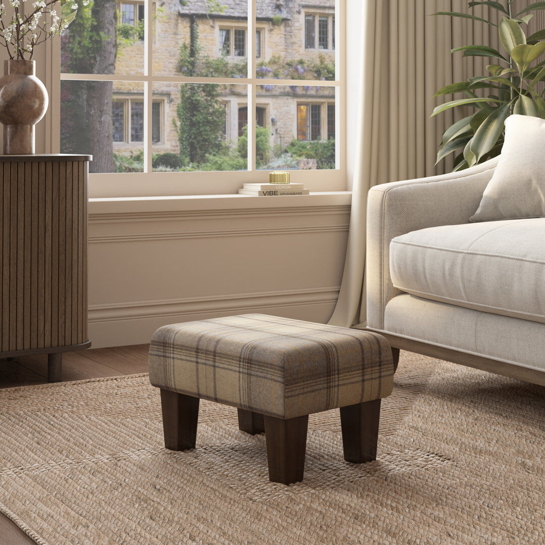 August Grove Tartan Material Large Footstools Tartan - Cream - Wood Contemporary Leg Mahogany/Natural 27.5cm H X 45cm W X 45cm D