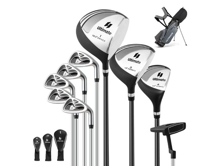 Compleet Heren Golftas set 9-delige Golftassets Rechtshandig met Regenhoes Grijs