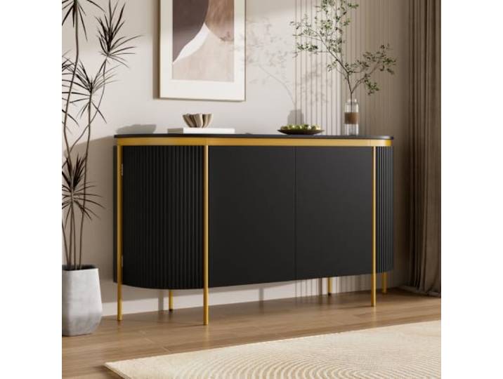 LOBO OFFICE Sideboard oval,Metallfüße für Wohnzimmer Esszimmer Diele Ovales Design mit abgerundeten Enden, seitliche Rillen‑Struktur für edle Optik,Stabile MDF‑Konstruktion, glatte pflegeleichte