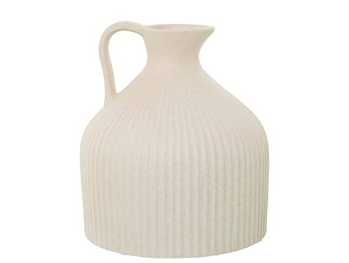 DRW Krug mit Griff aus Keramik mit Rillen in Beige, 21 x 25 cm