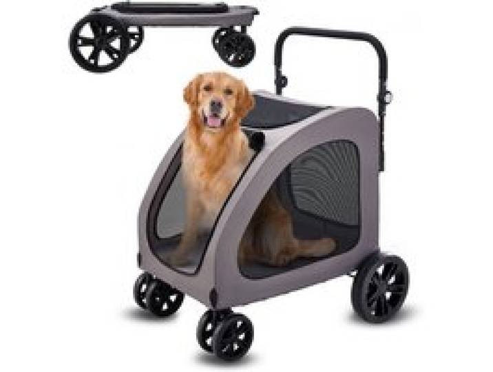 VEVOR Hundebuggy 79x91x113 cm, Hundewagen 4 Räder mit Bremsen, Hundetrolley, Hundetrolley bis 73 kg Tragkraft, atmungsaktive Netzfenster, einstellbare Höhe, 600D Oxford-Gewebe, für Hunde, Haustiere