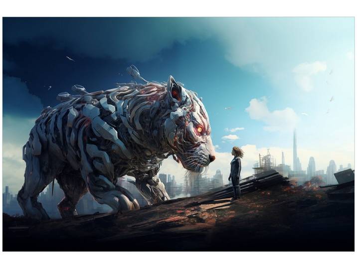 Wallario Küchenrückwand Cyber-Tiger, (1-tlg)