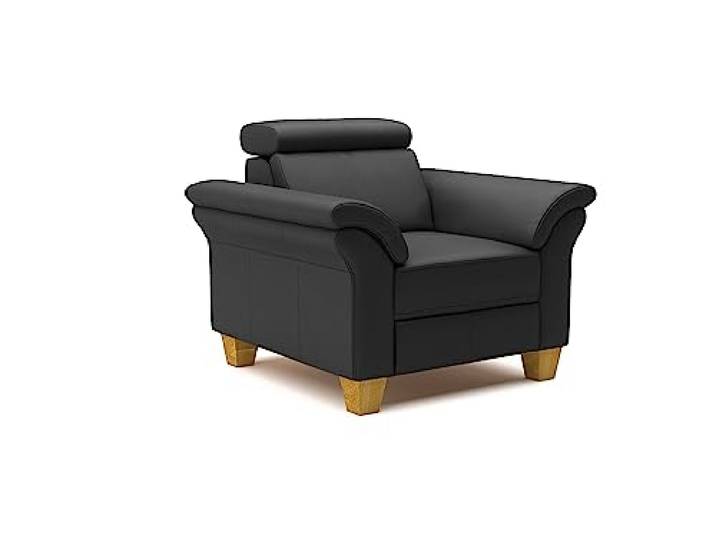 CAVADORE Echtleder-Sessel Ammerland / Sessel im Landhaus-Stil mit Federkern + Kopfteilverstellung / 101 x 84 x 93 / Leder Schwarz