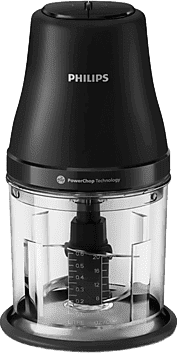 Mini picadora - Philips Picadora 3000 450W 1L HR1501/00, Recipiente de 1 l, Tecnología PowerChop, Acero inoxidable extraíbles, Negro