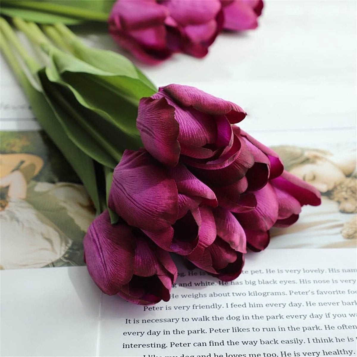 Kunstbloemen Boeket met Paarse Zijden Tulpen - 7 Stuks - Woonkamer Decoratie