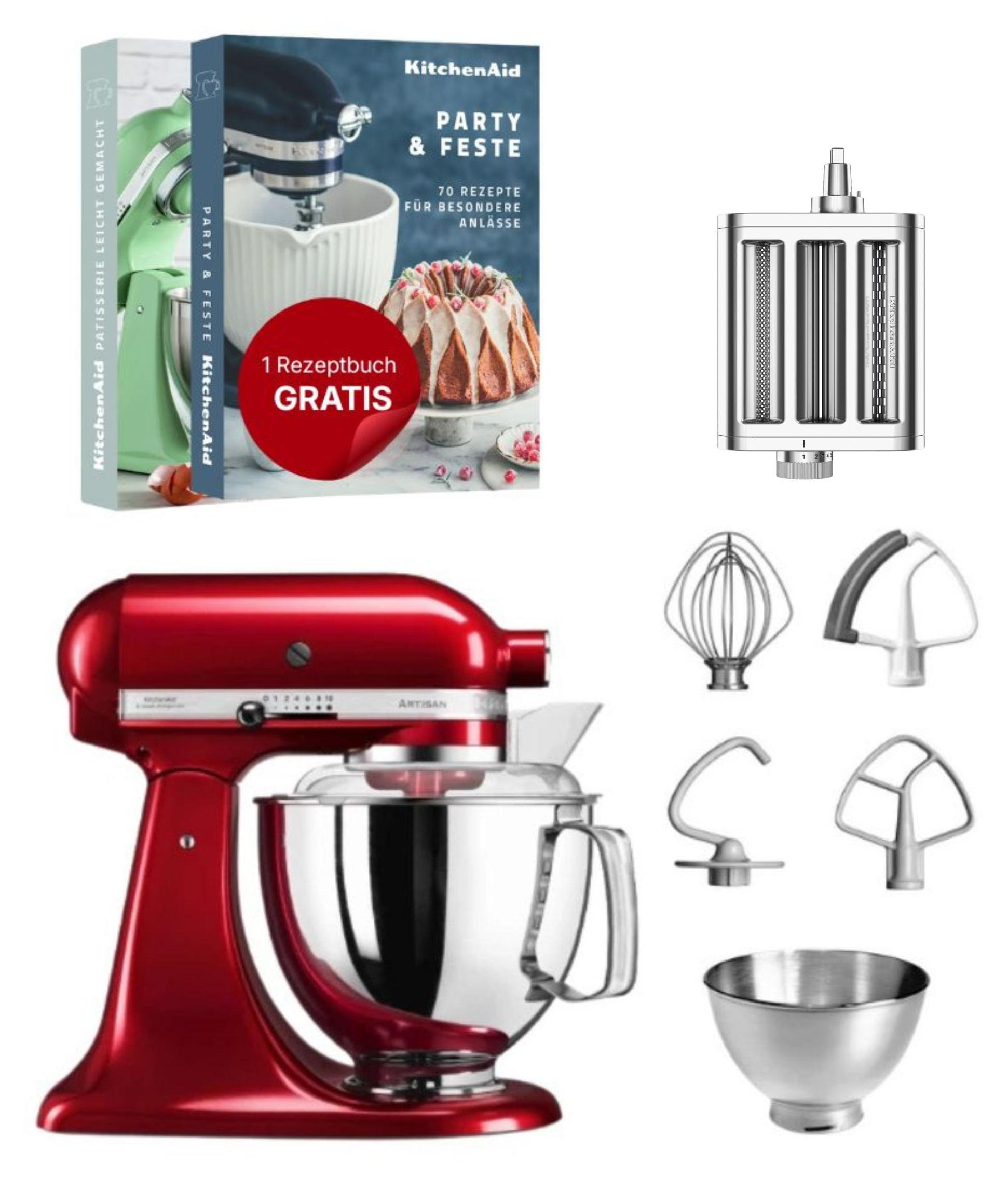 KitchenAid 4,8 L 5KSM175 Artisan Küchenmaschine Pastalover mit Nudelwalzen 3er- Set Liebesapfel