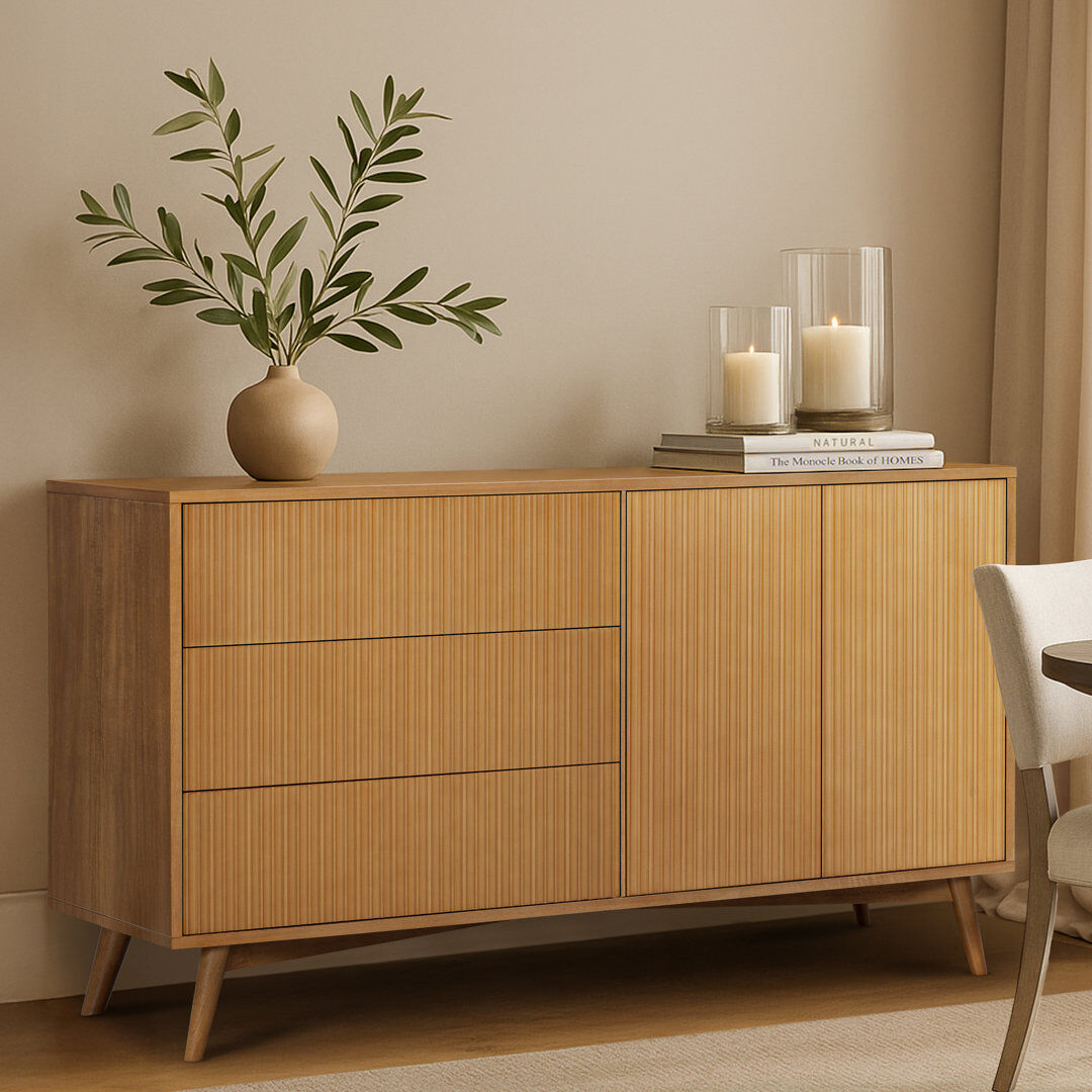 Teamson home 140cm Solid Wood Sideboard Natural 81cm H X 140cm W X 45cm D