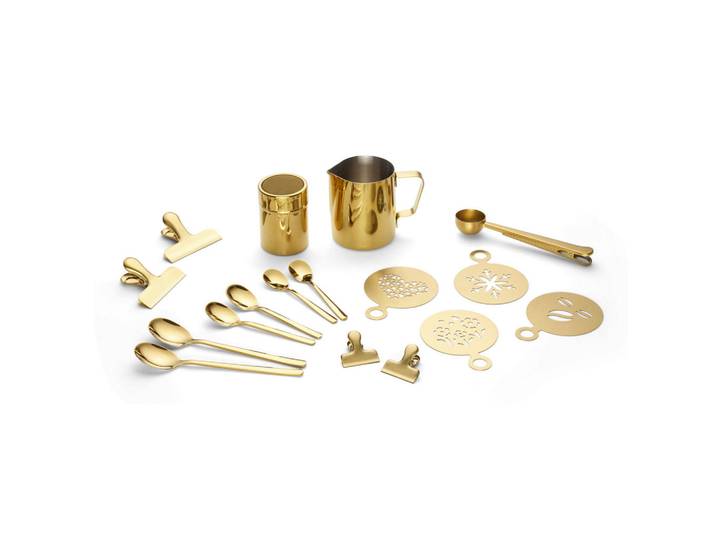 Echtwerk Kaffeeset, Goldfarben, Metall, 23-teilig, 350 ml, 10.5 cm, stoßfest, robust, lebensmittelecht, Geschirr, Geschirrsets, Kaffeeservice