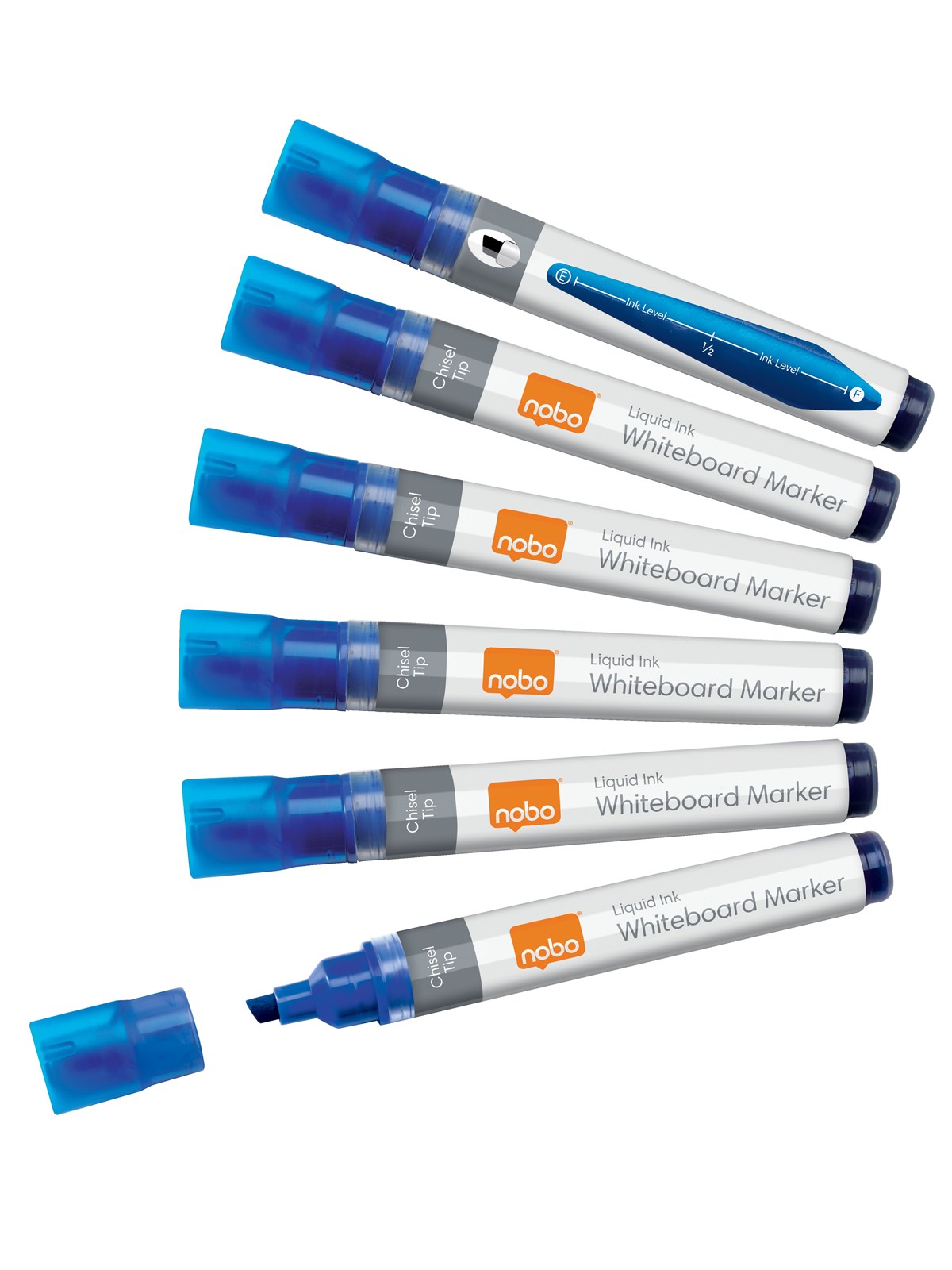 Nobo Liquid Ink Boardmarker, trocken abwischbar, Keilspitze, 10 Stück Blau