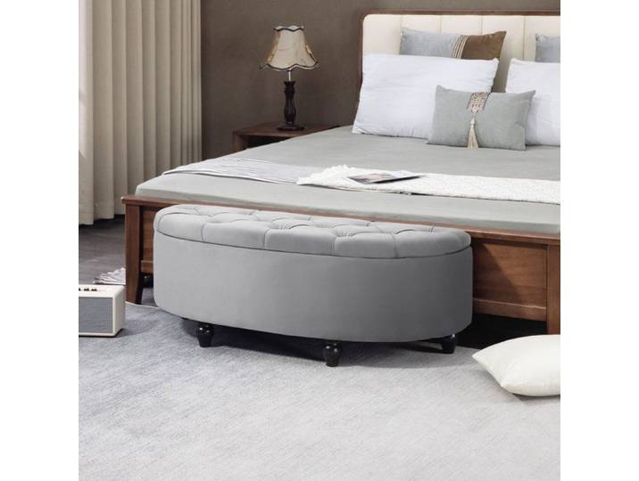 Banc coffre velours gris 120 x 46 x 42 cm