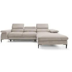 ECKSOFA MESTO Beige Velours-Stoff mit Schlaffunktion
